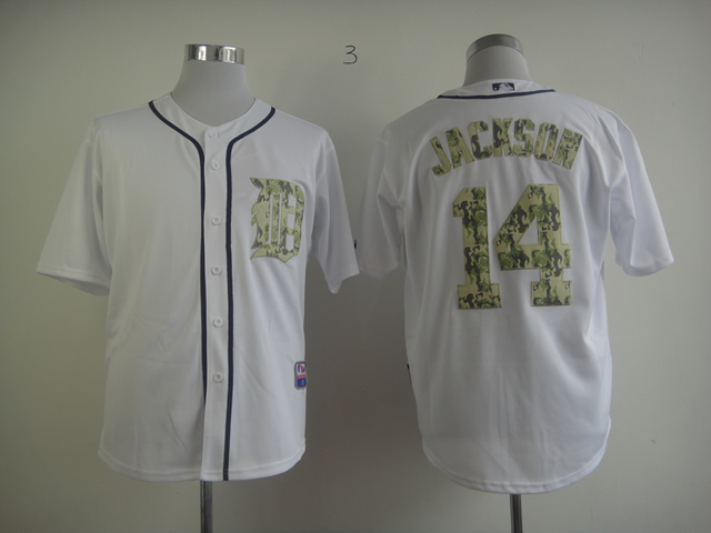 Men Detroit Tigers 14 Jackson White Camo MLB Jerseys